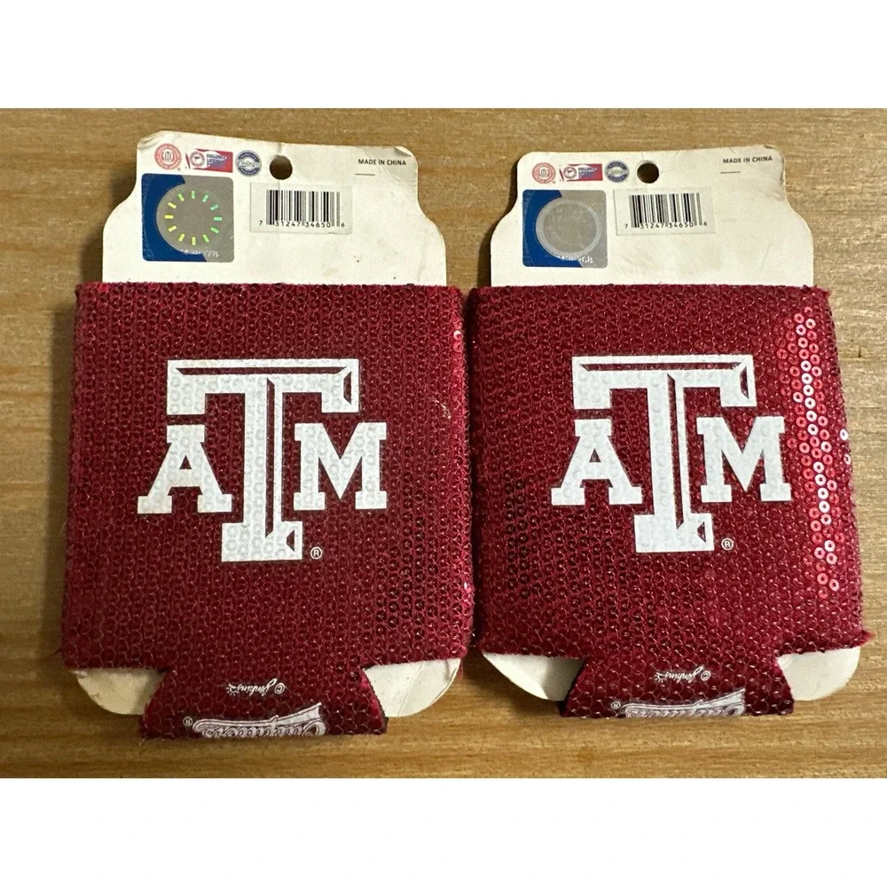2 Texas A&M Aggies NCAA Can Coolie Koozie Coozie Football‎ Sparkle Sequin NOS